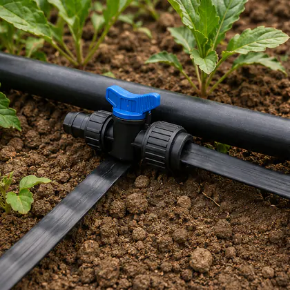 Conexões para Fita Gotejadora 16 mm instalado em um sistema de irrigação