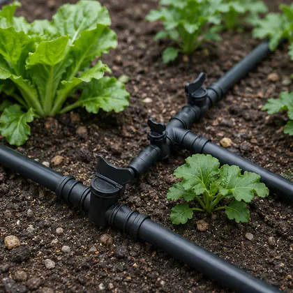 Kit de Conexões para Irrigação 16 mm instalado em um sistema de irrigação