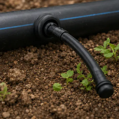 Kit Inicial e Final para Irrigação 16 mm instalado em um sistema de irrigação