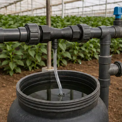 Injetor Venturi 3/4 para Fertirrigação instalado em um sistema de irrigação