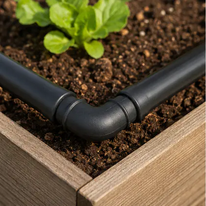 Joelho 90° para Irrigação 16 mm instalado em um sistema de irrigação