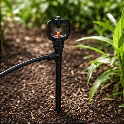 Microtubo PELBD 4 × 6 mm instalado em um sistema de irrigação
