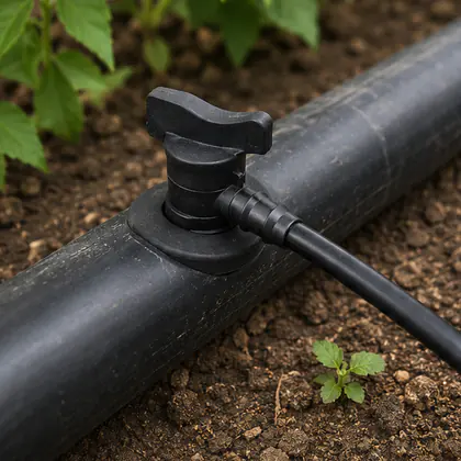 Kit de Registros Iniciais 16 mm instalado em um sistema de irrigação