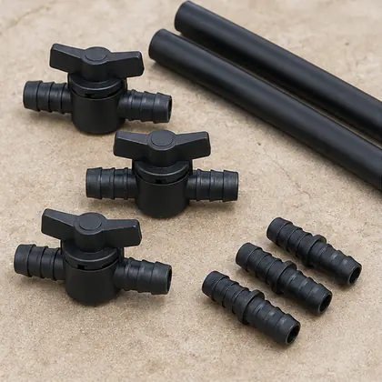 Kit com Registros para Irrigação 16 mm visto de outro ângulo