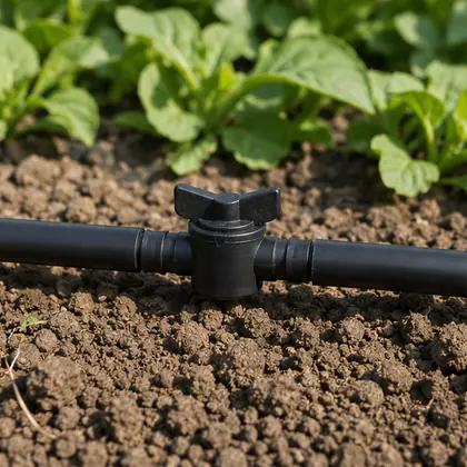 Registro de União 16 mm instalado em um sistema de irrigação