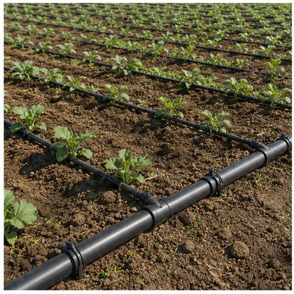 Tubo PELBD 16 mm PN30 instalado em um sistema de irrigação